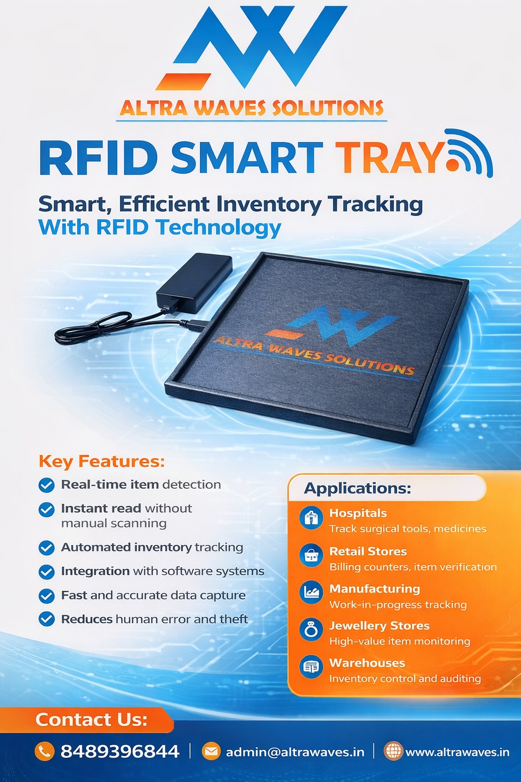 RFID smart tray used for scanning and managing multiple tagged items simultaneously